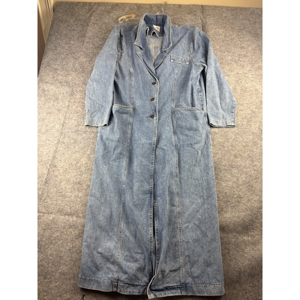 VTG Andre Jeval Paris Light Wash Denim Trench Coat NY Journalist News Size Small